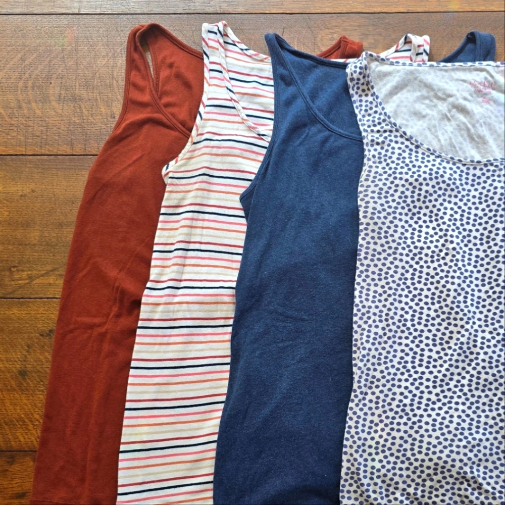 4 Women's Maternity XL Tank Tops Set - Rust, Multicolor Stripe, Blue, Polka Dot